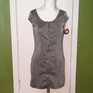 H&M Glittering Silver Cap Sleeve Mini Dress